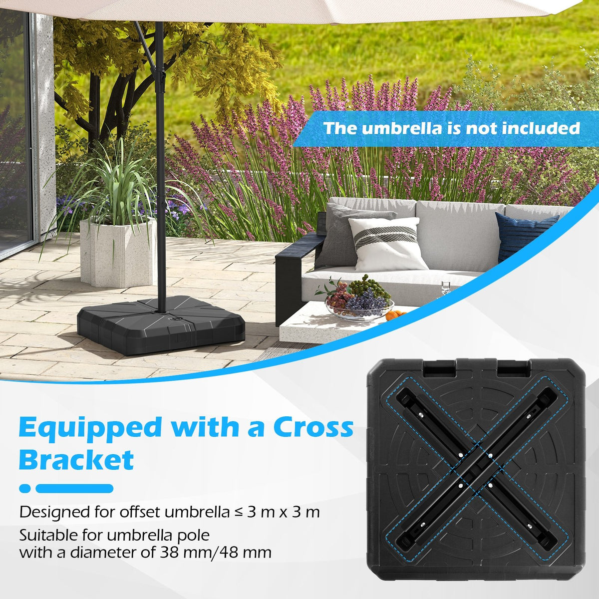 Weighted Offset Umbrella Base with Cross Bracket and Cut-out Handles view 8