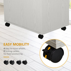 Microwave Cart on Wheels Utility Trolley Storage Sideboard Bookcase with 2-door Cabinet, Grey Wood Grain