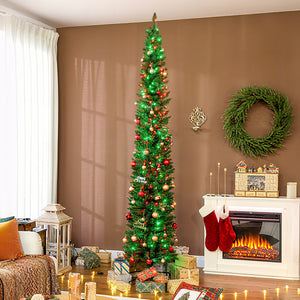 9ft Christmas Tree with Colourful DIY Synchronized LEDs, Hinged Pencil Xmas Tree with Remote, Daily Timer – view 7