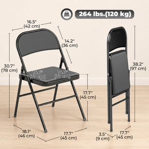 Set of 4 Metal Foldable Chairs, PU Leather Padded Folding Chairs with Cushion Seat and Open Back for Indoor, Black