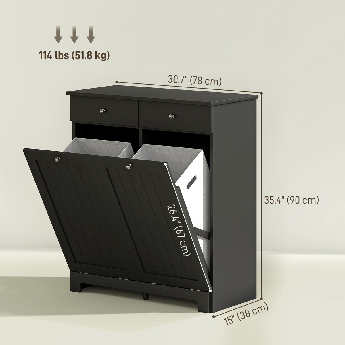 Laundry Cabinet, Tilt Out Laundry Hamper Cabinet with 2 Baskets, Bathroom Hamper Cabinet with 2 Drawers – view 2