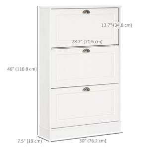 Shoe Cabinet with 3 Flip Drawers, Narrow Shoe Storage Cabinet, Holds 12 Pairs for Entryway, Hallway, White
