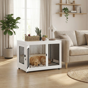 Pet Crate End Table with Water-resistant Cushion or Large Medium Dogs, Black – view 14
