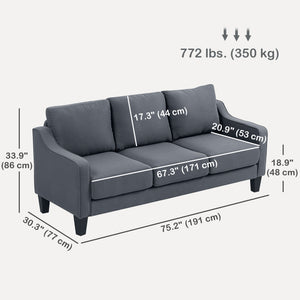 3 Seater Sofa, Modern Couch with Pocket Spring, Linen Upholstered, Thick Padded, Beige – view 9