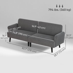 Modern Couch, 3 Seater Sofa, Corduroy Loveseat with Rubberwood Legs and Extra-Wide Seat, Grey