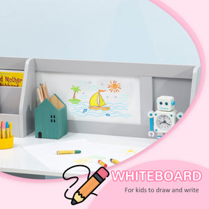 Qaba 2Pcs Kids Desk and Chair Set with Whiteboard, Storage, Shelves