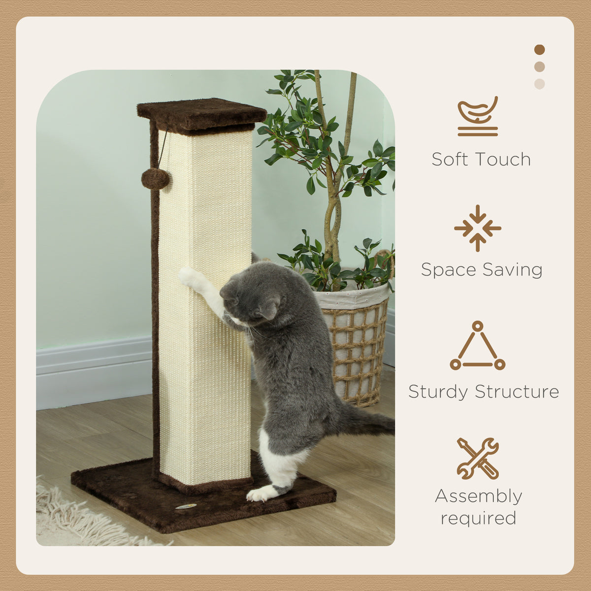 32" Tall Cat Scratching Post for Indoor Cats and Kittens, Sisal Cat Scratcher with Hanging Ball Soft Plush – view 10