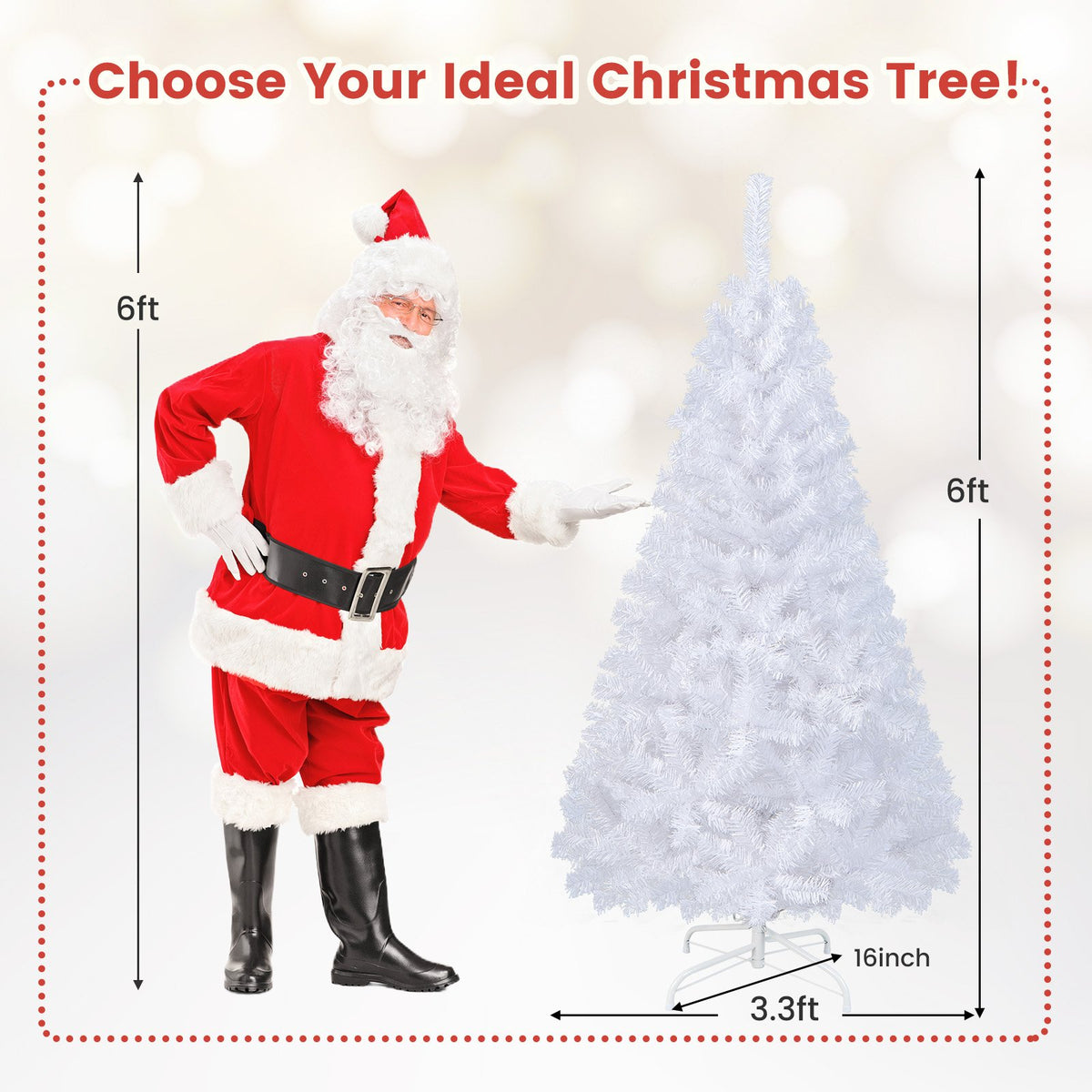 6 ft White Christmas Tree with Solid Metal Stand-6 ft view 4