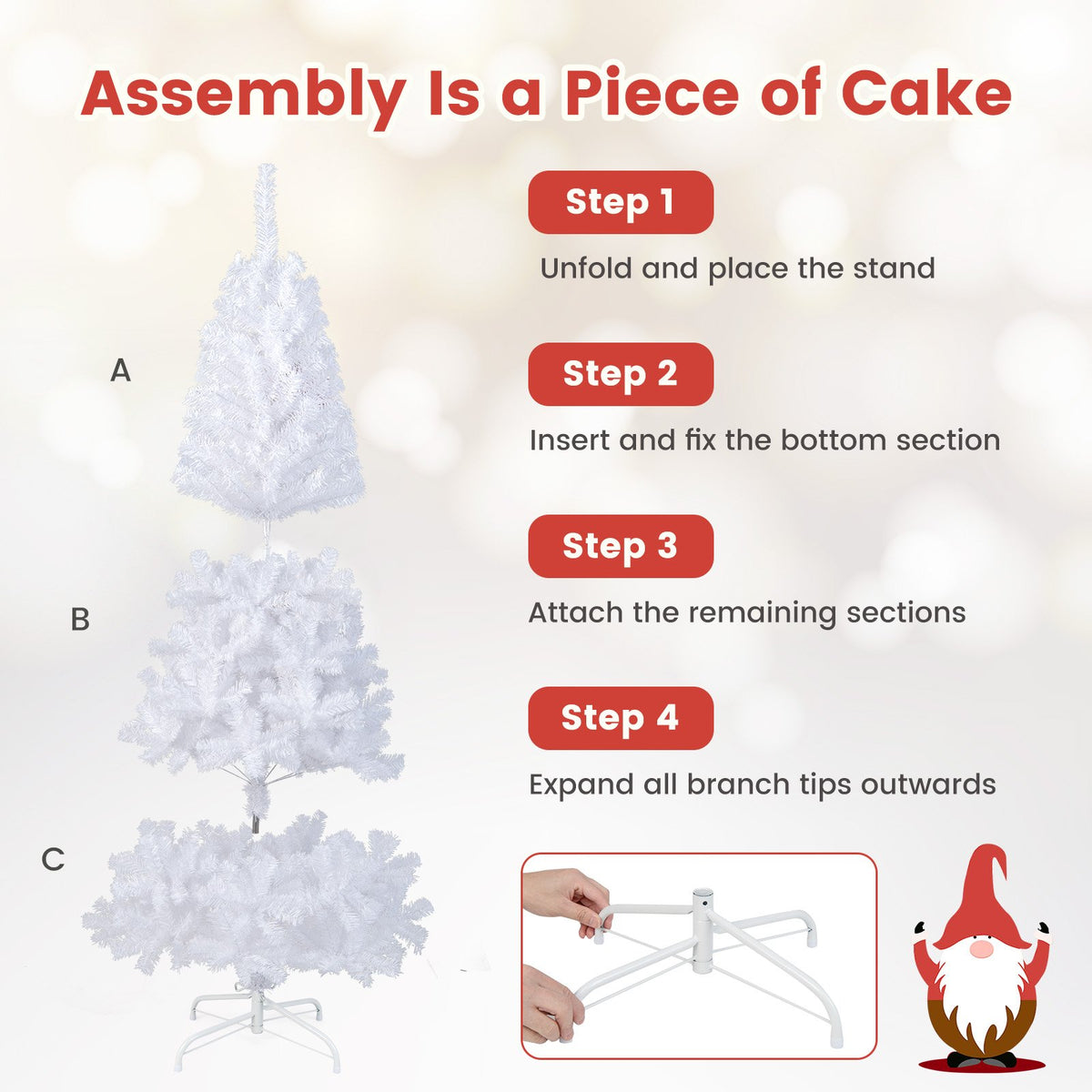 6 ft White Christmas Tree with Solid Metal Stand-6 ft view 6