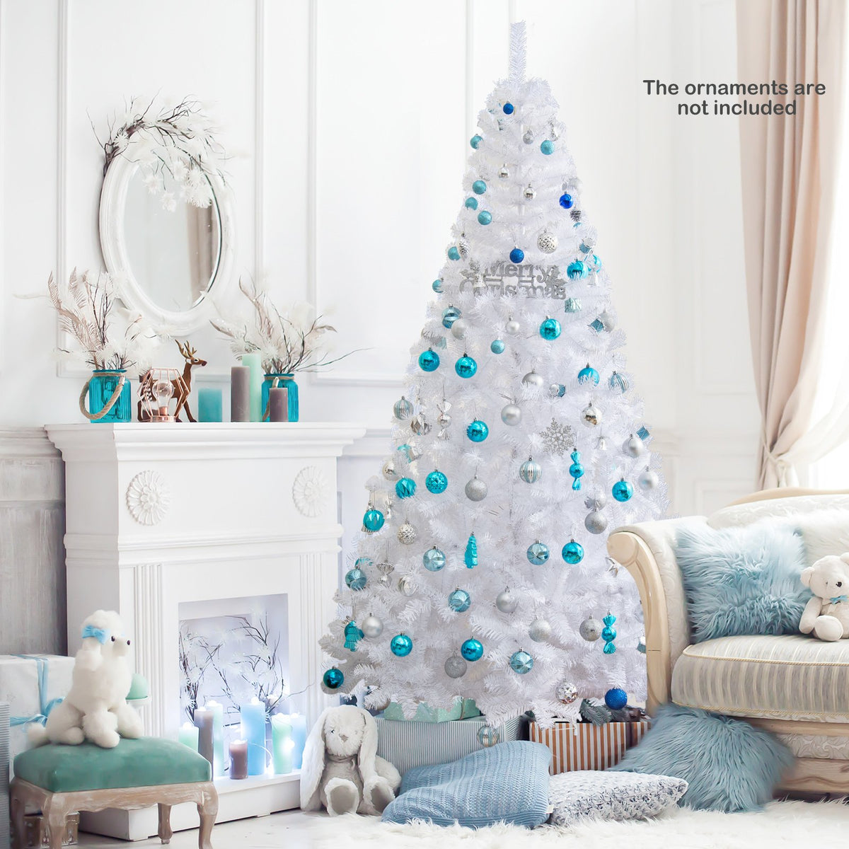 7 ft White Christmas Tree with Solid Metal Stand-7 ft view 2