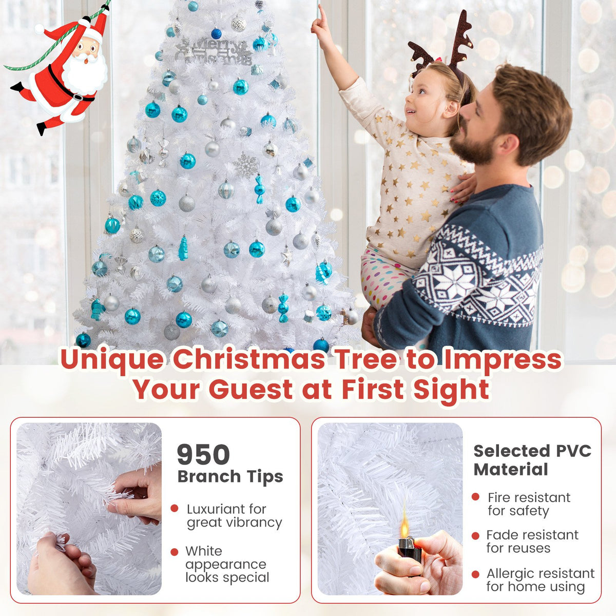 7 ft White Christmas Tree with Solid Metal Stand-7 ft view 3