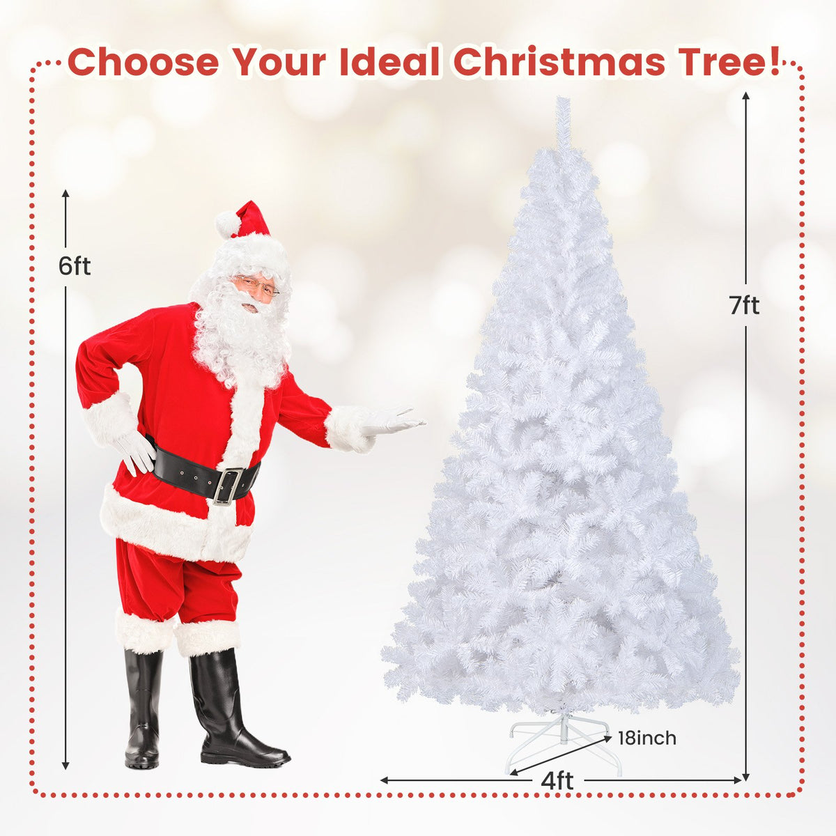 7 ft White Christmas Tree with Solid Metal Stand-7 ft view 4