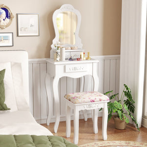 Makeup Dressing Table and Bench 3 Drawers and Cushioned Stool for Girls-White view 2