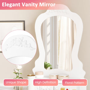 Makeup Dressing Table and Bench 3 Drawers and Cushioned Stool for Girls-White view 8