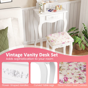 Makeup Dressing Table and Bench 3 Drawers and Cushioned Stool for Girls-White view 9
