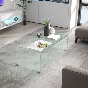 Glass Coffee Table, Clear Coffee Table for Living Room, Modern Rectangle Center Table with Safe Rounded Edges