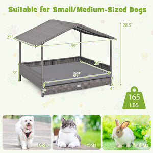 Wicker Dog House Elevated PE Rattan Dog Bed with Canopy-Gray view 4