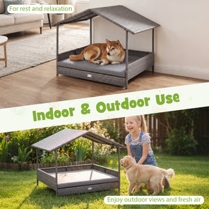 Wicker Dog House Elevated PE Rattan Dog Bed with Canopy-Gray view 5