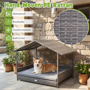Wicker Dog House Elevated PE Rattan Dog Bed with Canopy-Gray view 6