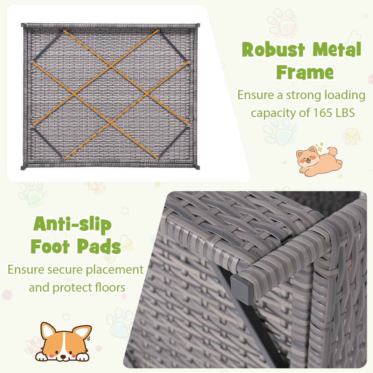 Wicker Dog House Elevated PE Rattan Dog Bed with Canopy-Gray view 8