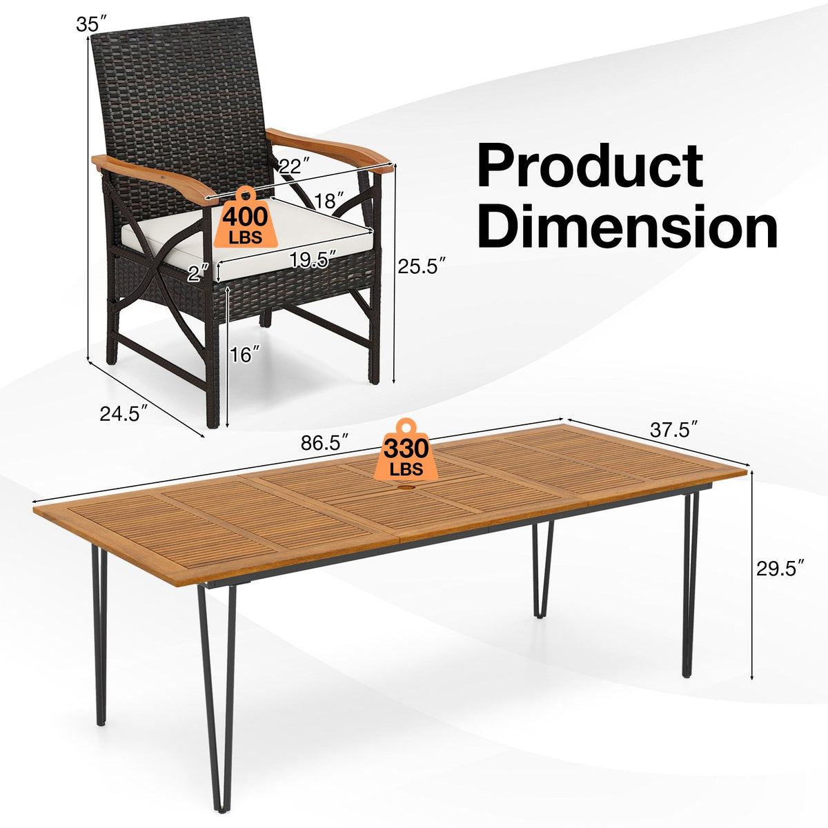 Wicker Patio Furniture Set of 8 Armchairs with Soft Cushions and Acacia Wood Square Table view 5