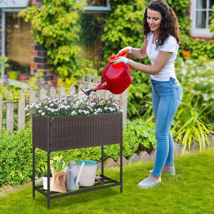 Wicker Raised Garden Bed with Storage Shelf and Removable Liner for Flowers view 3