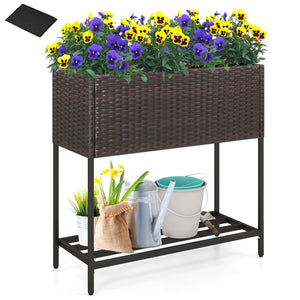 Wicker Raised Garden Bed with Storage Shelf and Removable Liner for Flowers view 4