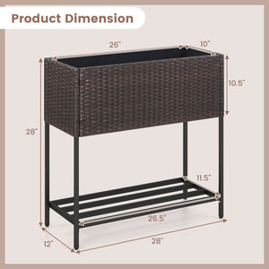 Wicker Raised Garden Bed with Storage Shelf and Removable Liner for Flowers view 5