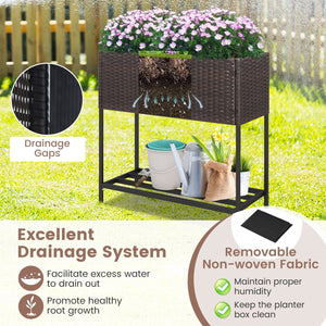 Wicker Raised Garden Bed with Storage Shelf and Removable Liner for Flowers view 8