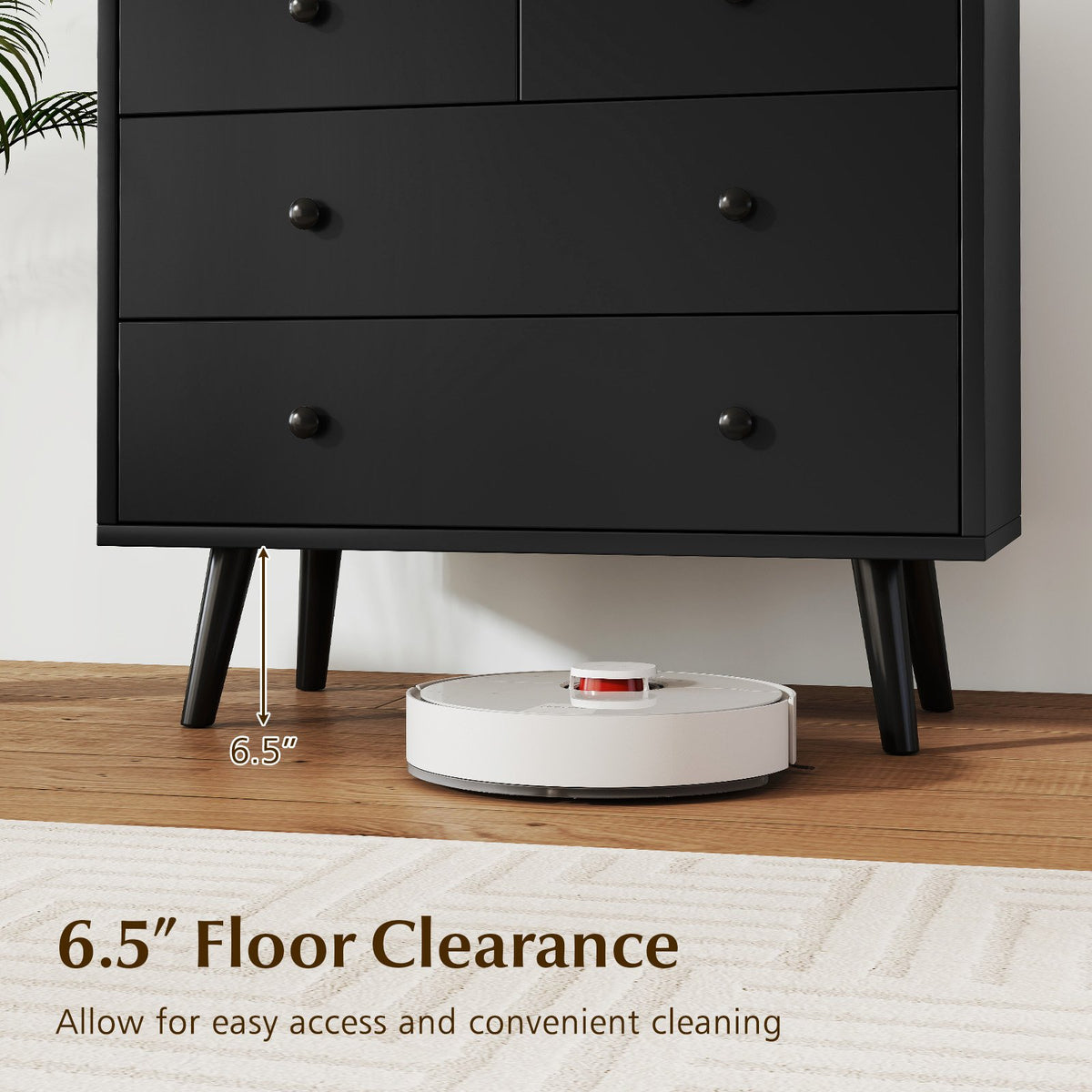 Wide Wooden Dresser with 4 Drawers for Bedroom Living Room-Black view 9