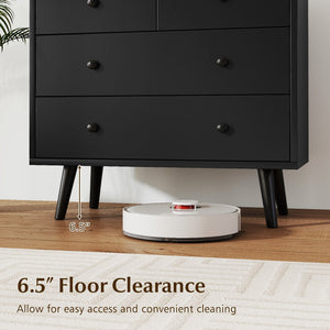 Wide Wooden Dresser with 4 Drawers for Bedroom Living Room-Black view 9