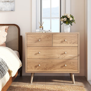 Wide Wooden Dresser with 4 Drawers for Bedroom Living Room-Natural view 2