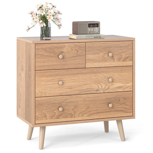 Wide Wooden Dresser with 4 Drawers for Bedroom Living Room-Natural view 4