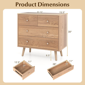 Wide Wooden Dresser with 4 Drawers for Bedroom Living Room-Natural view 5