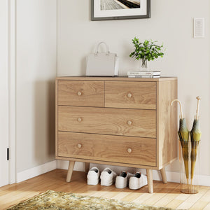 Wide Wooden Dresser with 4 Drawers for Bedroom Living Room-Natural view 6