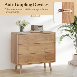 Wide Wooden Dresser with 4 Drawers for Bedroom Living Room-Natural view 8