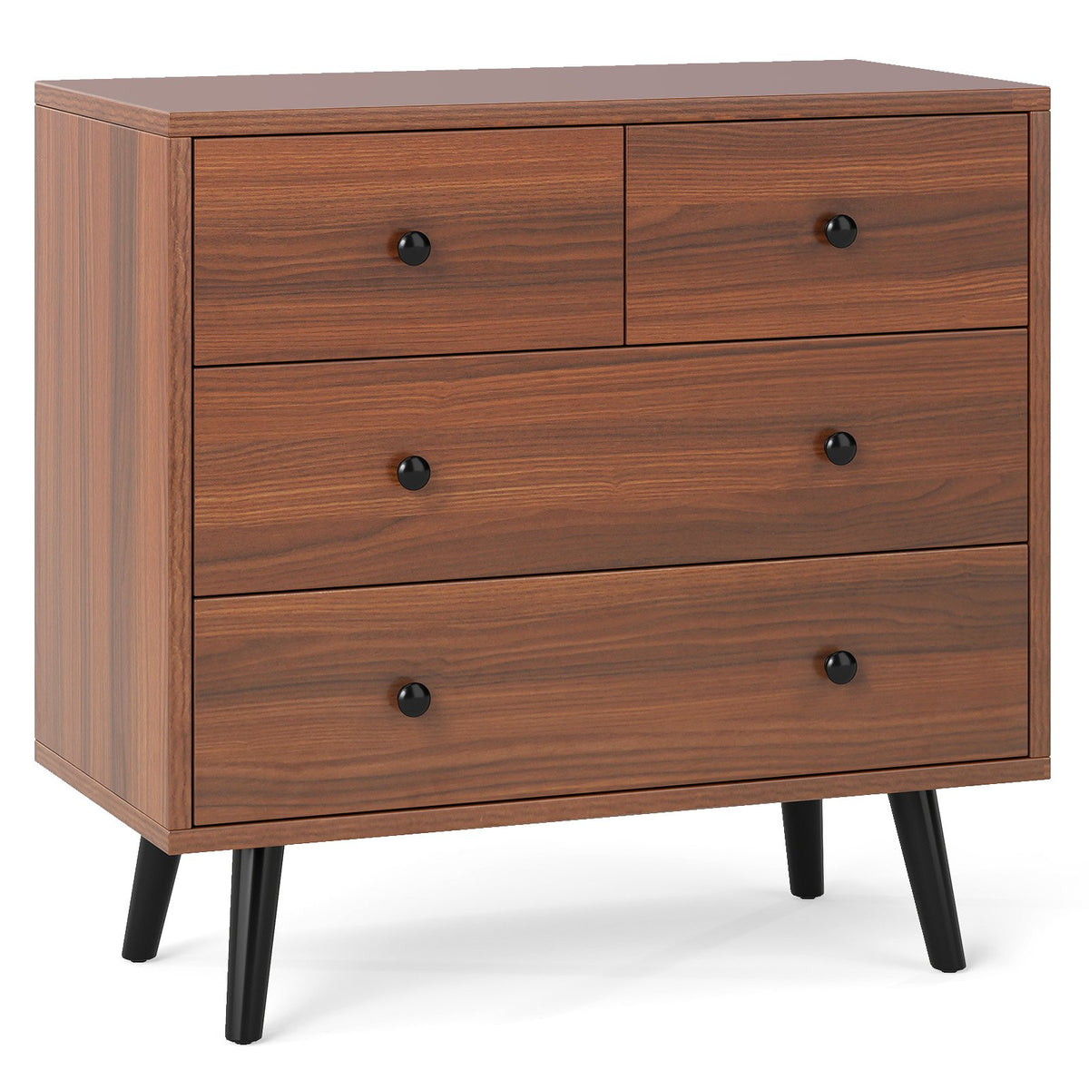 Wide Wooden Dresser with 4 Drawers for Bedroom Living Room-Walnut
