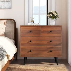 Wide Wooden Dresser with 4 Drawers for Bedroom Living Room-Walnut view 2