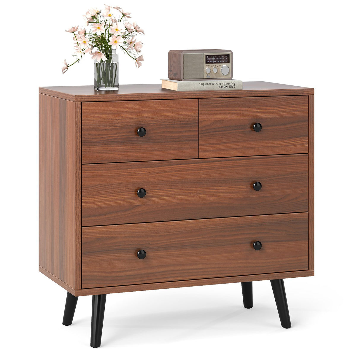 Wide Wooden Dresser with 4 Drawers for Bedroom Living Room-Walnut view 4