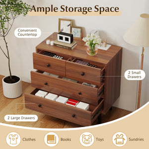 Wide Wooden Dresser with 4 Drawers for Bedroom Living Room-Walnut view 7