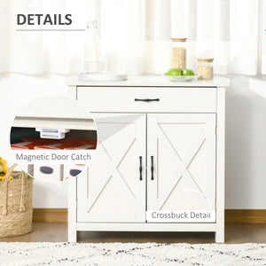 Farmhouse Sideboard Buffet Cabinet, Storage Cabinet with Barn Doors, Distressed White