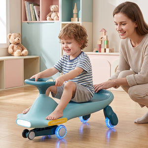 Wiggle Car for Kids with LED Flashing Wheels for Indoor Outdoor Play-Blue view 2
