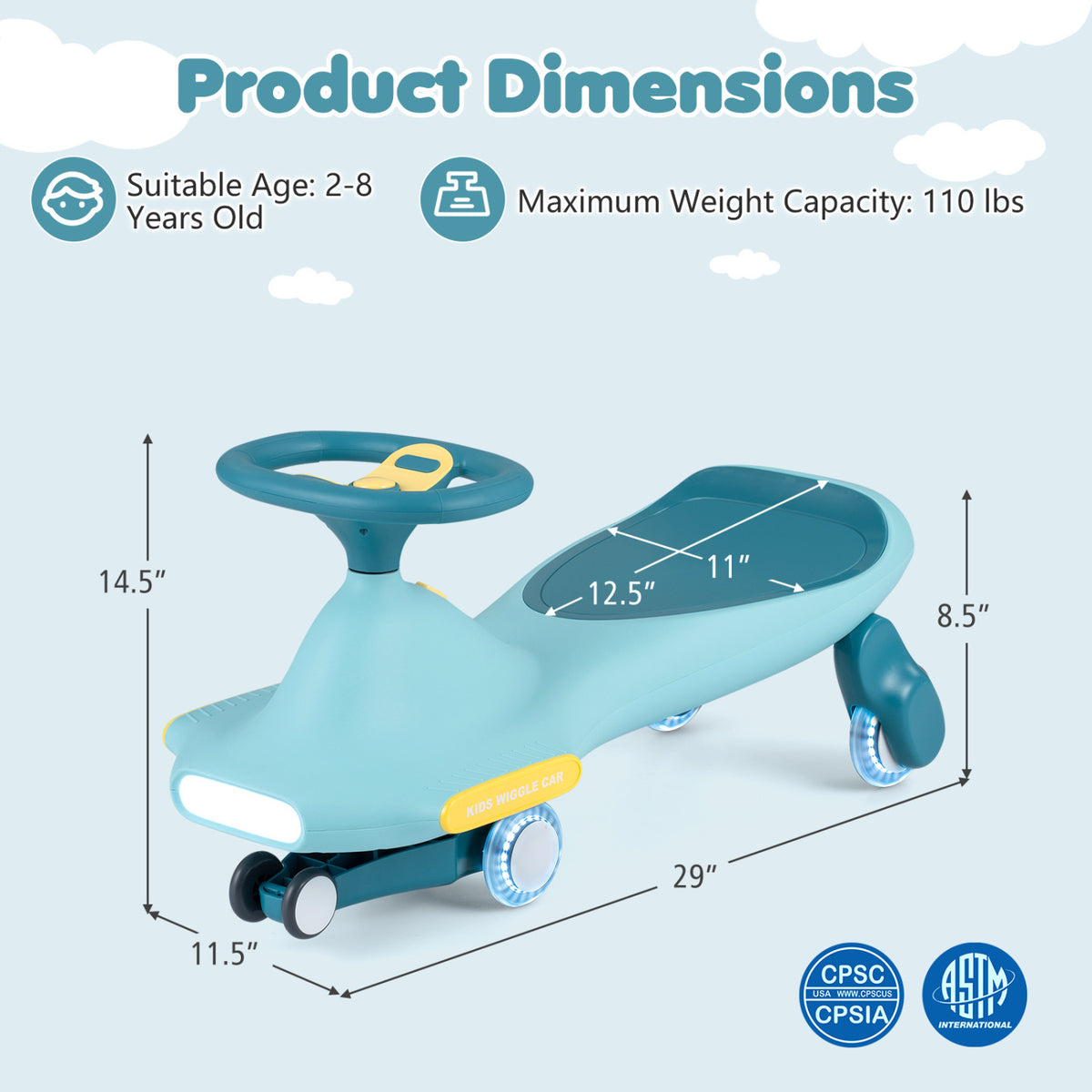 Wiggle Car for Kids with LED Flashing Wheels for Indoor Outdoor Play-Blue view 5