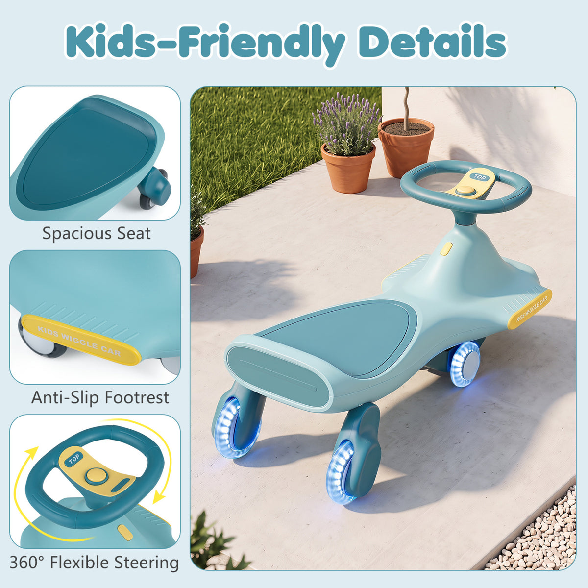 Wiggle Car for Kids with LED Flashing Wheels for Indoor Outdoor Play-Blue view 9