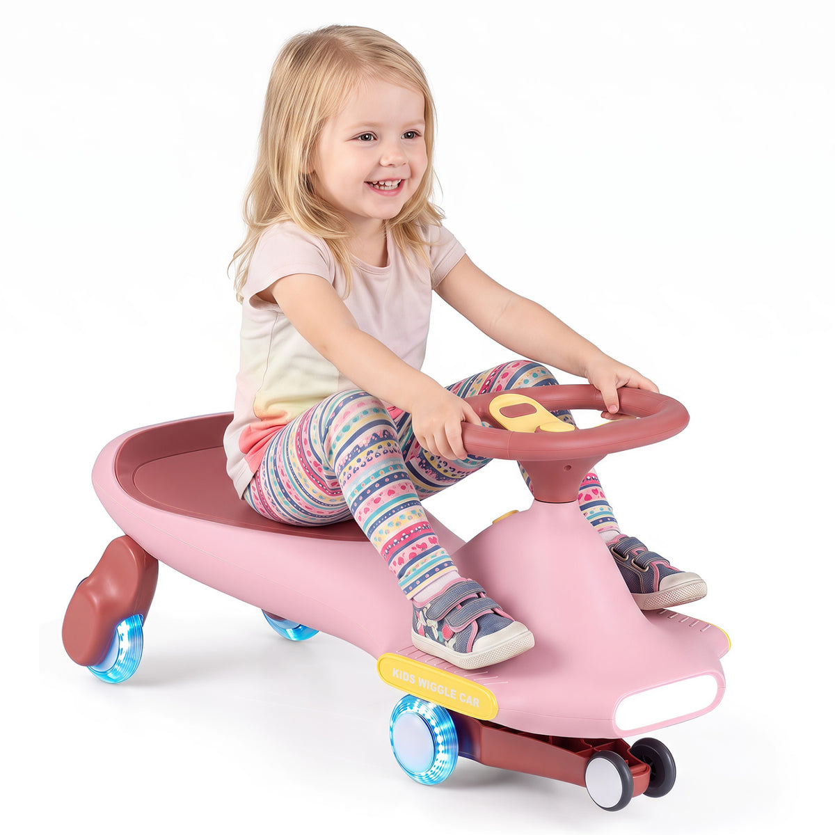 Wiggle Car for Kids with LED Flashing Wheels for Indoor Outdoor Play-Pink