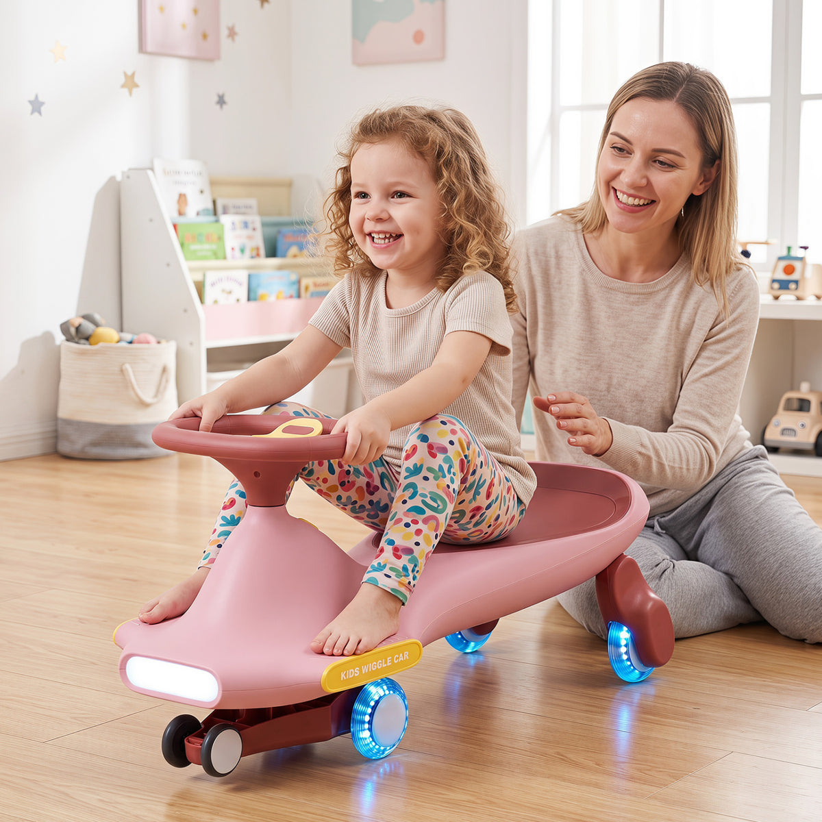 Wiggle Car for Kids with LED Flashing Wheels for Indoor Outdoor Play-Pink view 2