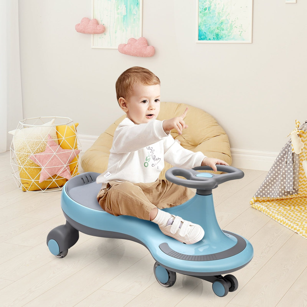 Wiggle Car Ride-on Toy with Flashing Wheels-Blue view 3