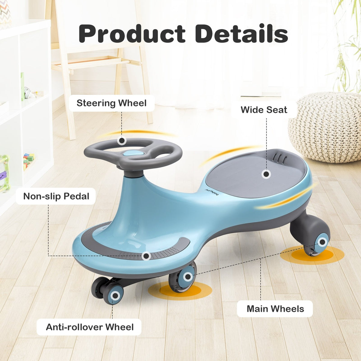 Wiggle Car Ride-on Toy with Flashing Wheels-Blue view 7