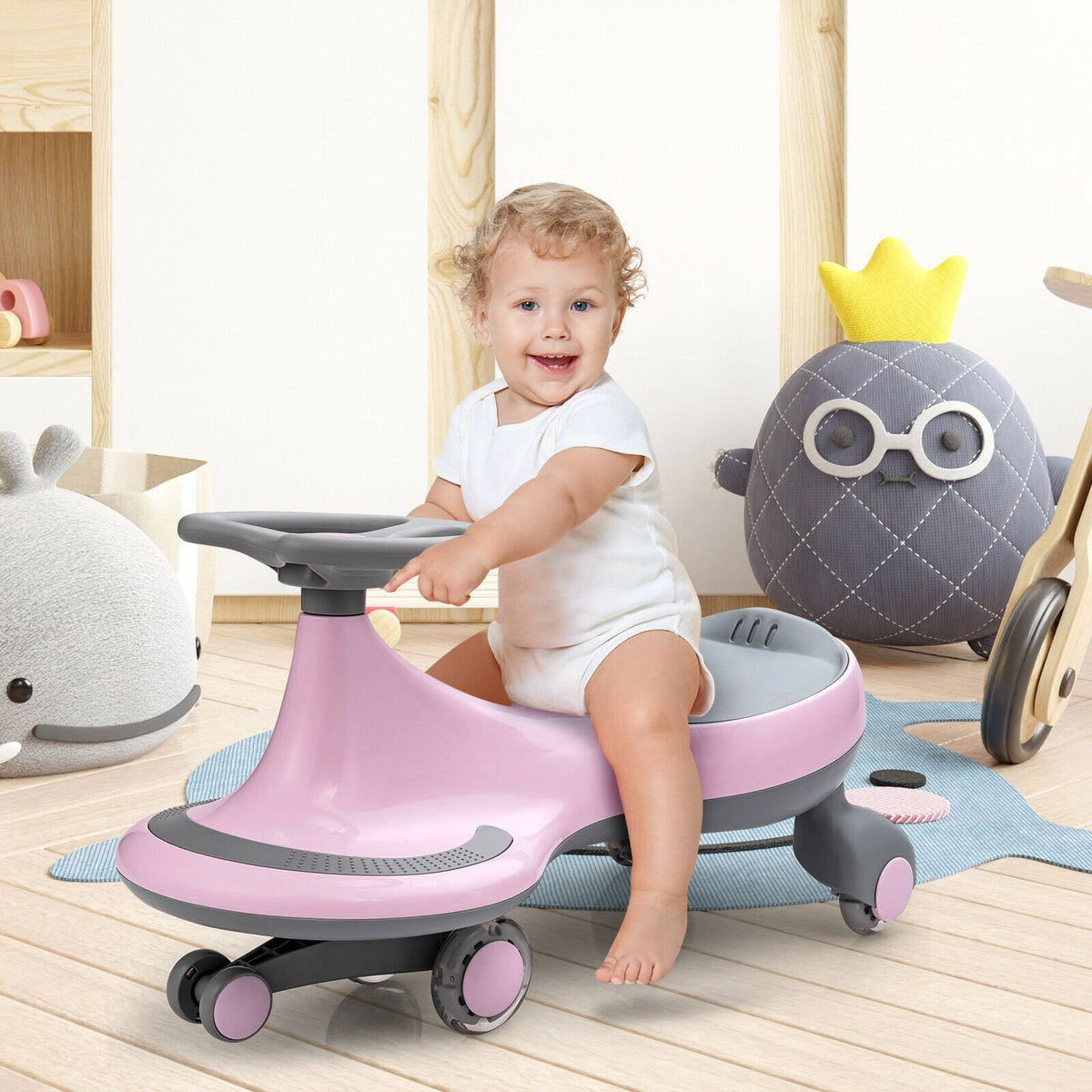Wiggle Car Ride-on Toy with Flashing Wheels-Pink view 2