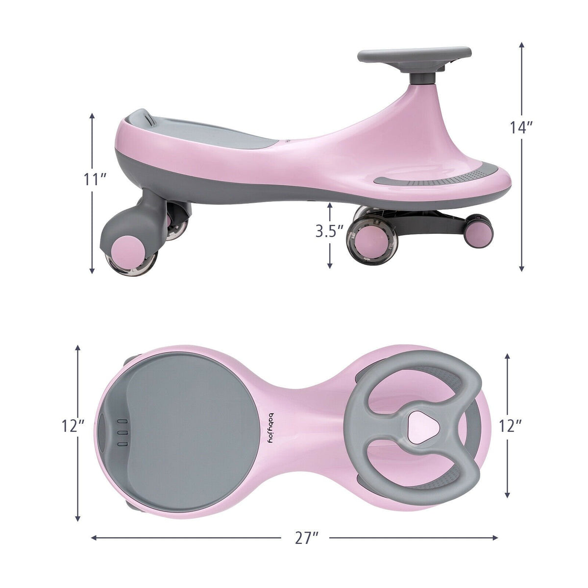 Wiggle Car Ride-on Toy with Flashing Wheels-Pink view 5